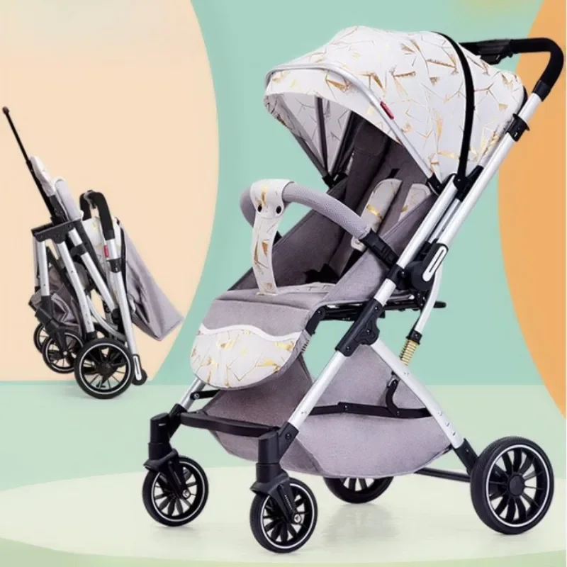 Two-way Lightweight High-view Baby Stroller Can Sit or Lie Down Portable Travel Baby Stroller Four-wheel