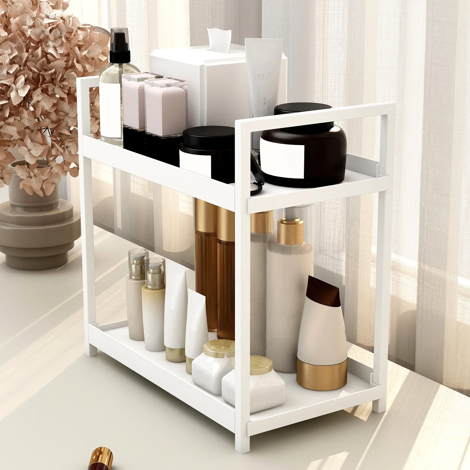 2-stufiges Küchenthekenregal, Badezimmer-Arbeitsplatten-Organizer, Arbeitsplatten-Aufbewahrungsregal für Wohnzimmer, Schlafzimmer, Schminktisch – Detail 13