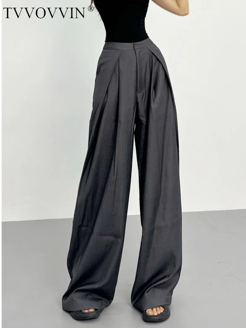 

TVVOVVIN 2023 Spring Women's High Quality Loose Large size Casual High Waist Fashion Solid Color Suit Straight Leg Pants 5U3L