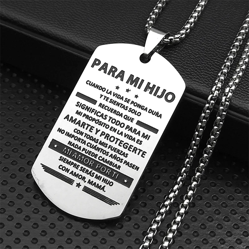 �PARA MI HIJO“ Halskette für Männer und Jungen aus Edelstahl in Silberfarbe – „An meinen Sohn“ Herren-Halsketten, Schmuck, Geschenk für Männer N3305S01