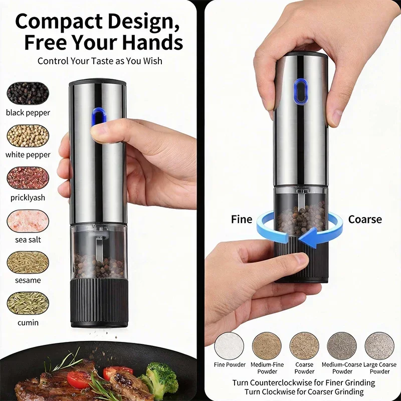 Macina sale e pepe elettrico automatico ricaricabile, saliera e pepiera con regolazione esterna della finezza, elettrodomestici da cucina_voghion.com