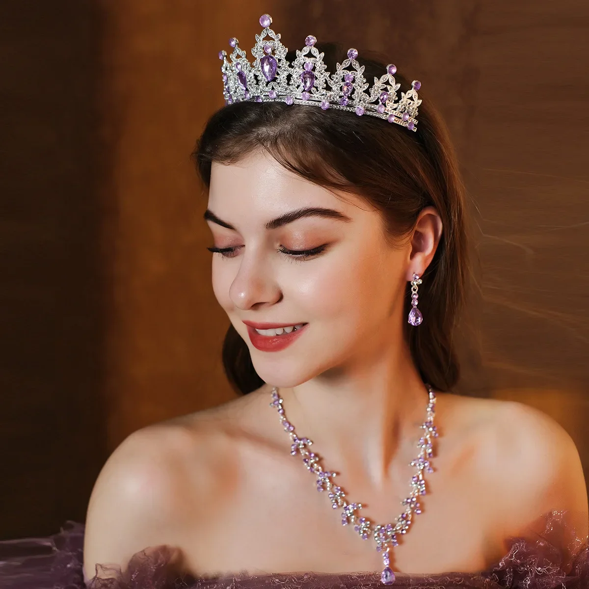 

15 year old tiaras 15 Colors Bridal Jewelry Sets for Women Wedding Crown Earrings Tiaras Set Necklace Bride Crown Jewelry Set