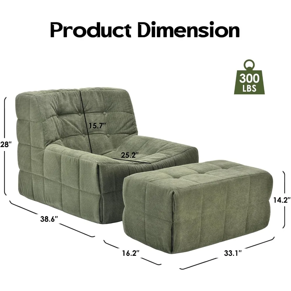 Oversized Bean Bag Chair for Adults with Ottoman – Comfy Lazy Sofa with Headrest & High-Density Memory Foam 2