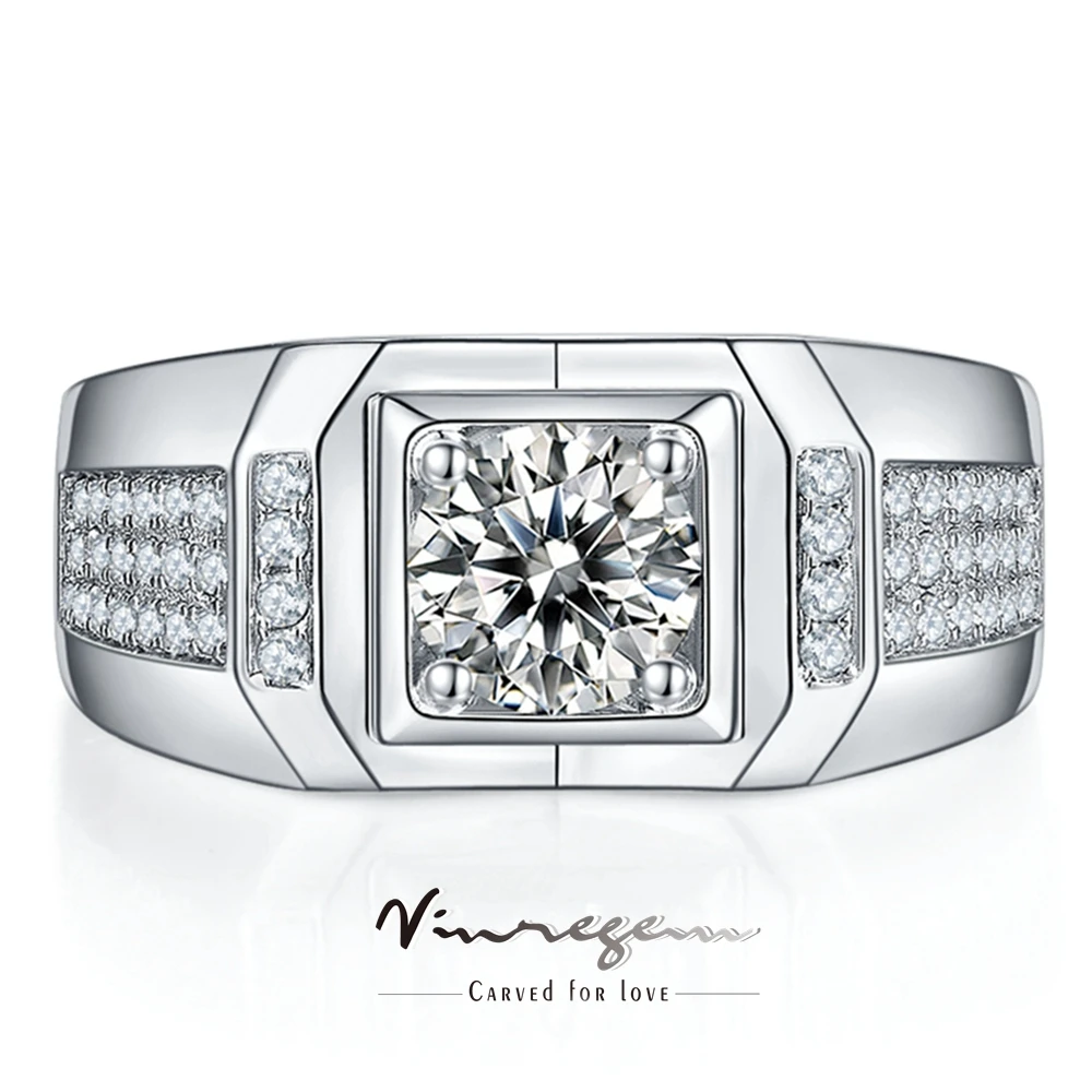 

Vinregem 925 Sterling Silver Sparkling VVS1 6.5MM 1CT D Real Moissanite Diamond Anniversary Ring for Men Women Gift Fine Jewelry