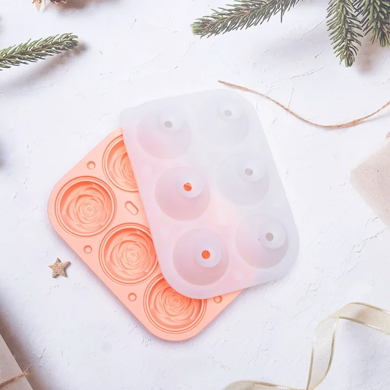 Ice Cube Maker 3D Rose Ice Molds 2.5 Inch Large Cube Trays Make 4/6 Giant Cute Flower Shape Pop Mold Silicone