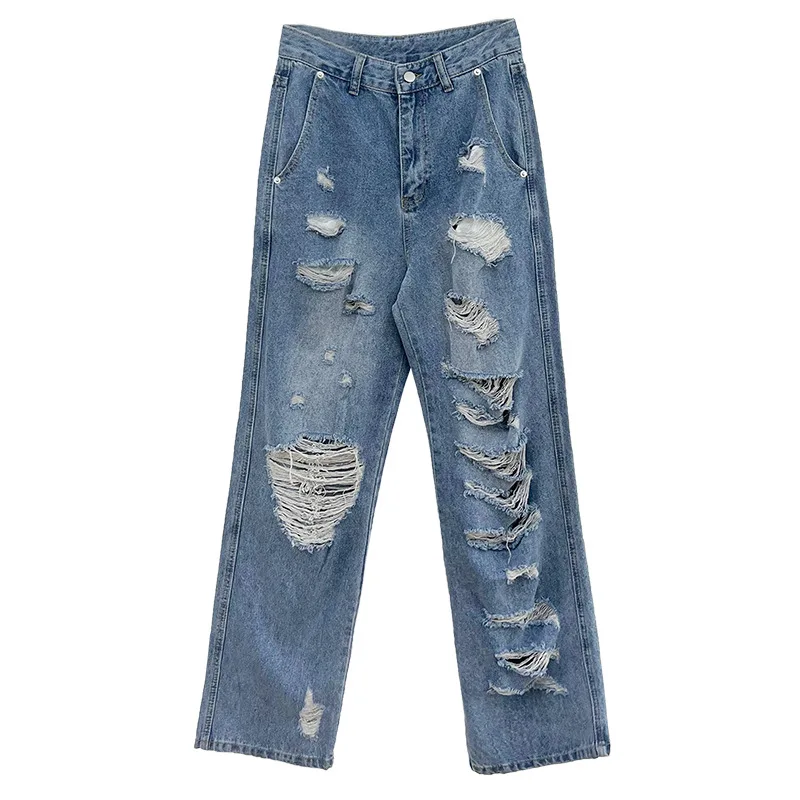 

Original Retro Multiple Ripped Jeans Women Casual Loose Straight Denim Pants Ladies Wide Leg Mopping Trousers Spring Fall 2022