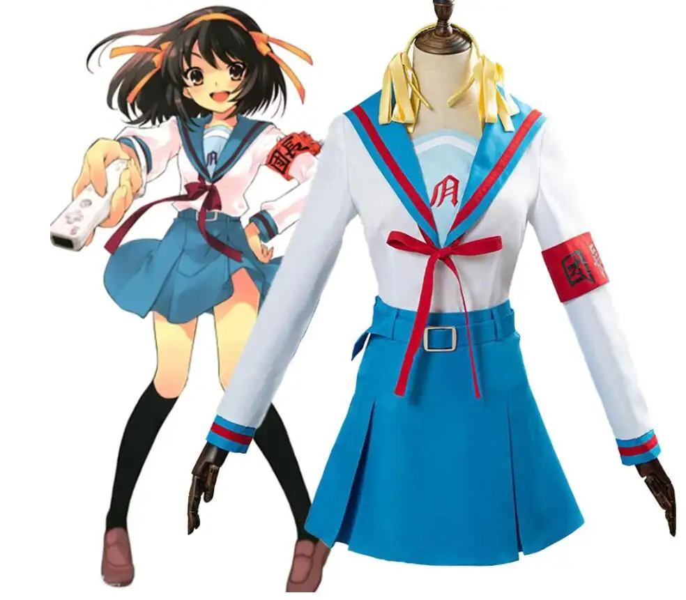 

Anime Suzumiya Haruhi No Yuuutsu Cosplay Suzumiya Haruhi Costume Women Girls Jk Uniform Top Skirt Outfit Halloween Sailor Dress