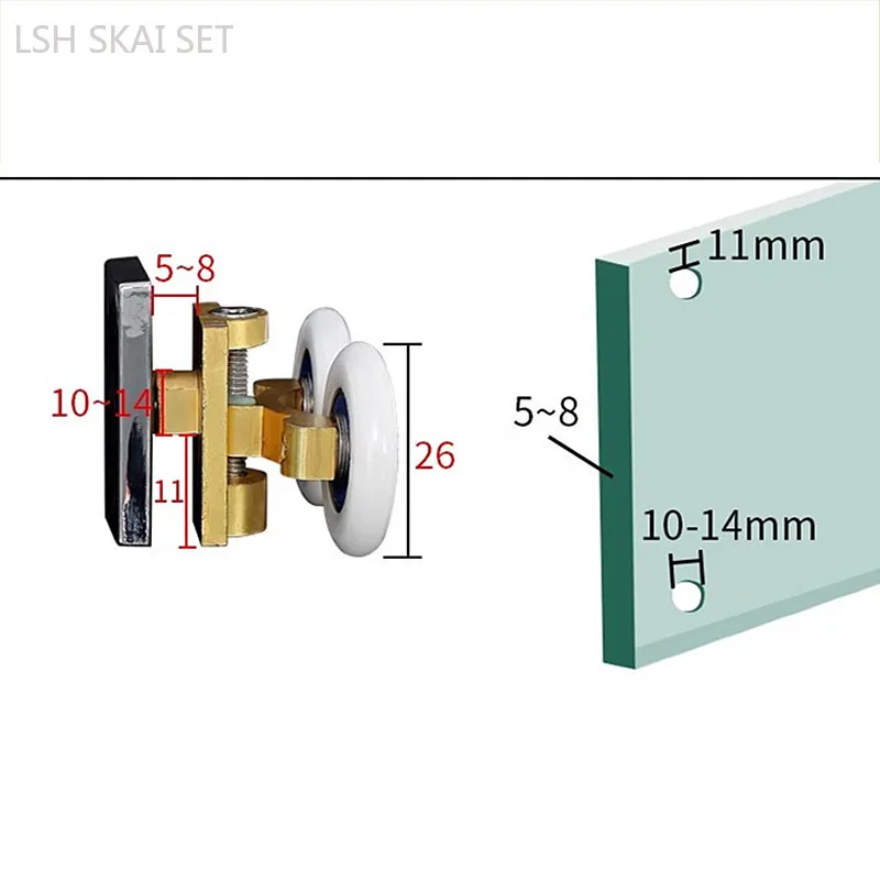 1PC/2PCS 26-28mm Glass Door Pulley Double-Wheel Sliding Shower Door Roller Bearing Wheel Runners Replacement for 5-8mm Glass