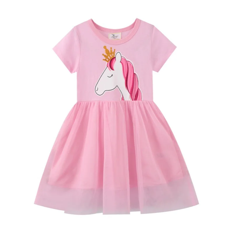 Dresses hot Jumping Meters New Arrival Unicorn Embroidery Summer Sleeveless Princess Party Dresses Hot Selling Kids Clothing Birthday Gift summer dresses	