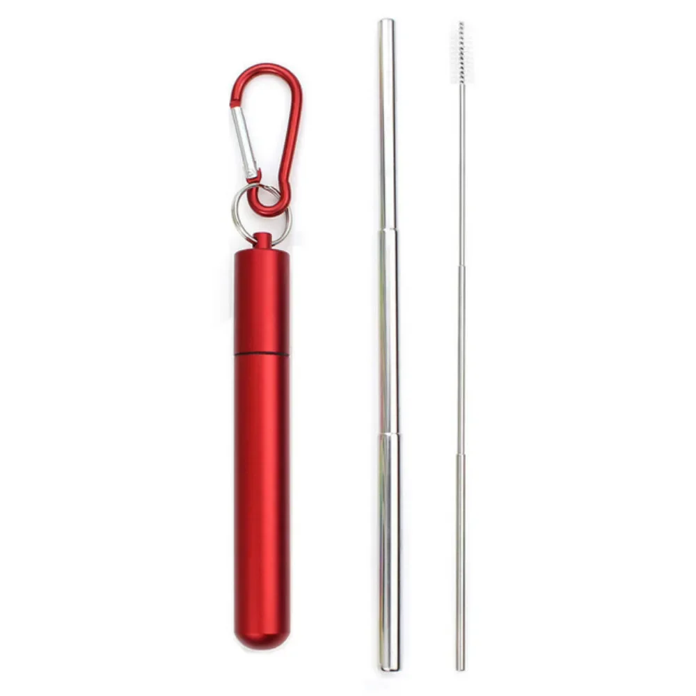 Eco-Conscious Collapsible Stainless Steel Telescopic Drinking Straw with Brush