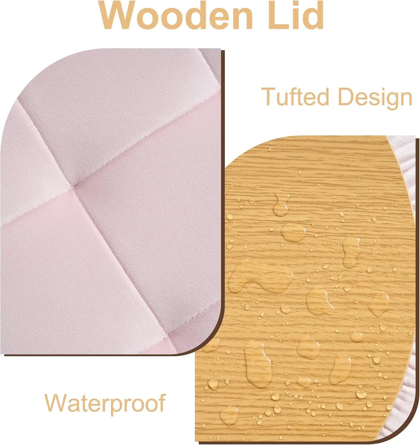 Round Storage Ottoman with Tray, Modern Tufted Fabric Foot Rest Ottoman with Wooden Spherical Feet Round Vanity Stool