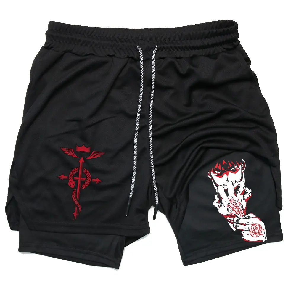 Men Performance Shorts Anime FULLMETAL ALCHEMIST Gym Summer Sports Fitness Workout Jogging Running Short Pants
