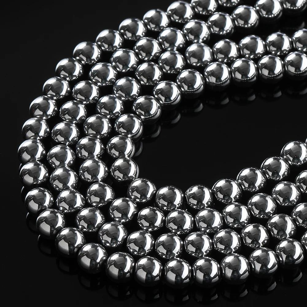 1 Strang 4/6/8/10 mm Hämatit-Natursteinperlen, rund, lose Distanzperlen für DIY-Schmuckherstellung, Armband, Ohrringe, Zubehör – Detail 6