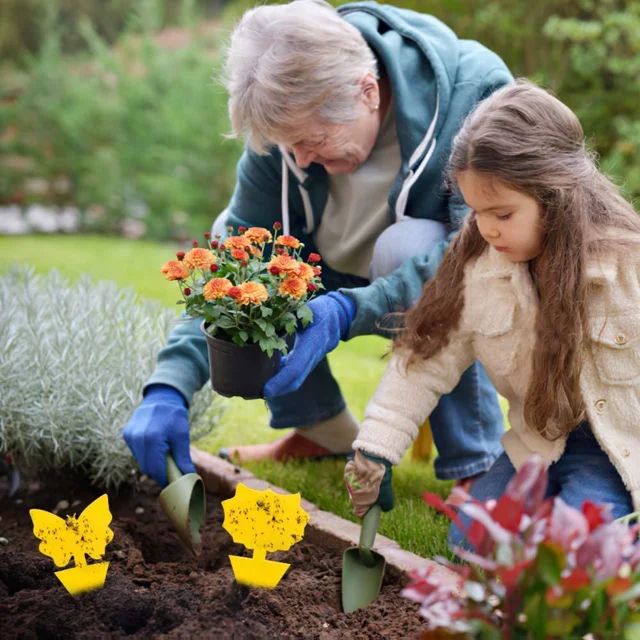 10/2 db Sárga Pillangó Alakú Kétoldalas Ragacsos Tábla Kerti Növény Virágzöldségek Szúnyogok Csapdabeszka Rovar Matrica - Image 2