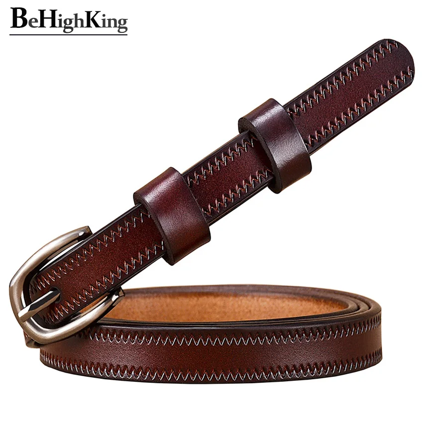 

Narrow Genuine Leather Belts for Women Width 1.35 cm Fashion Cow Skin Decorative Waistband for Dresses or Overcoat Girdle Female