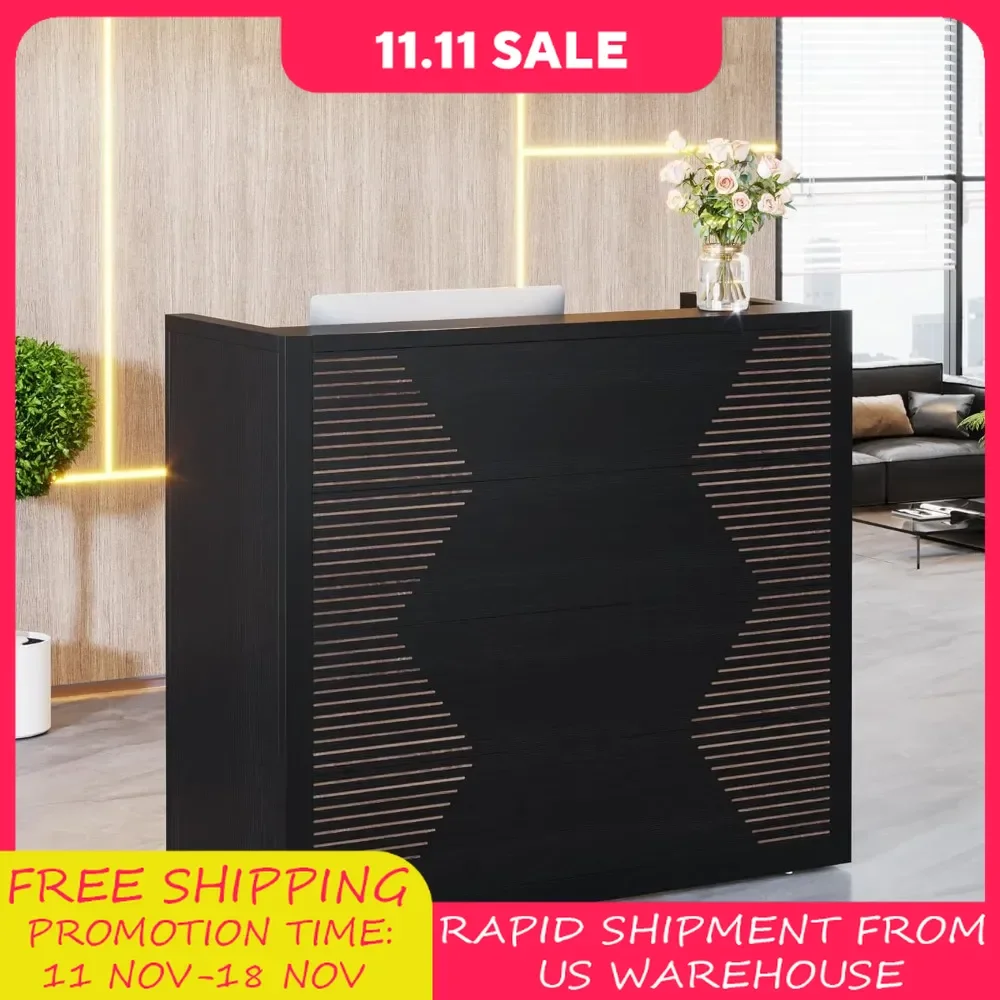 Reception Desk, Modern Front Desk with Counter, 47 Inch Small Retail Counter for Checkout, Lobby, Salon, Small Office, Reception