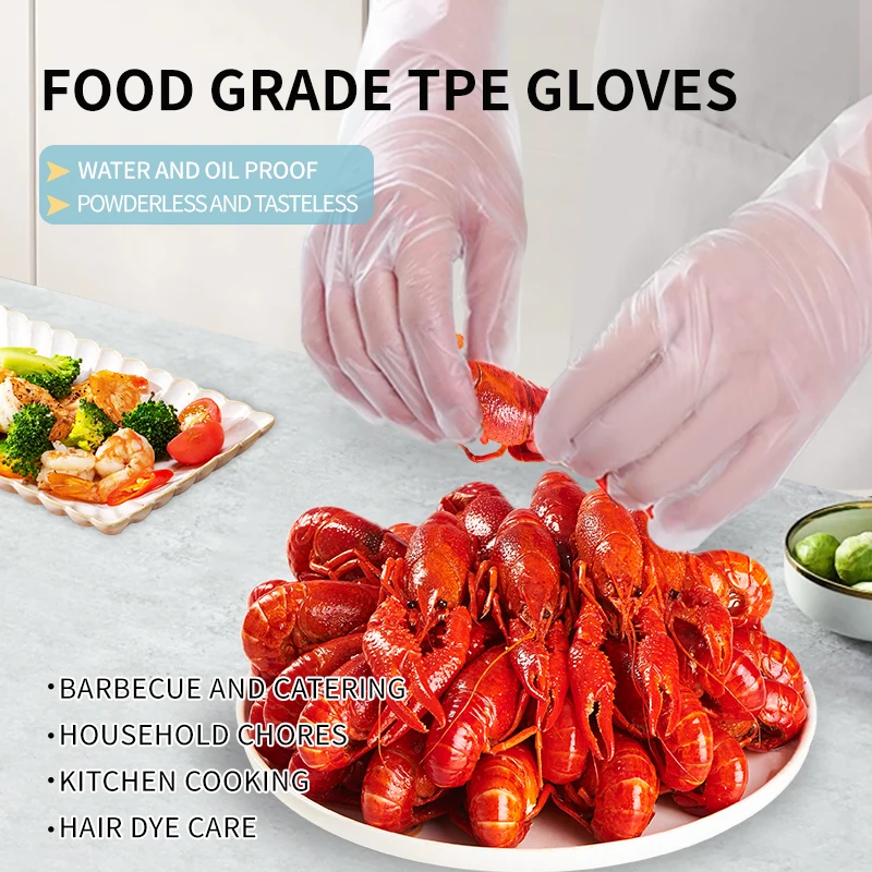 Household kitchen food grade disposable TPE gloves Transparent non-slip cleaning gloves daily grilling greaseproof