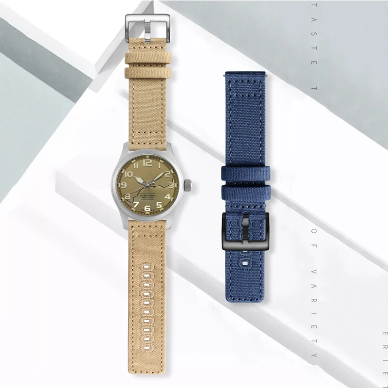 Army Green Nylon Canvas Watch Strap, 18mm/20mm/22mm