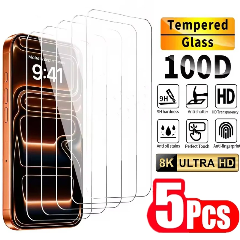 5Pcs 8K Screen Protector 13 12 11 Pro Max Mini HD Tempered Glass For IPhone 17 Air XR X XS 14 15 16 Plus_voghion.com