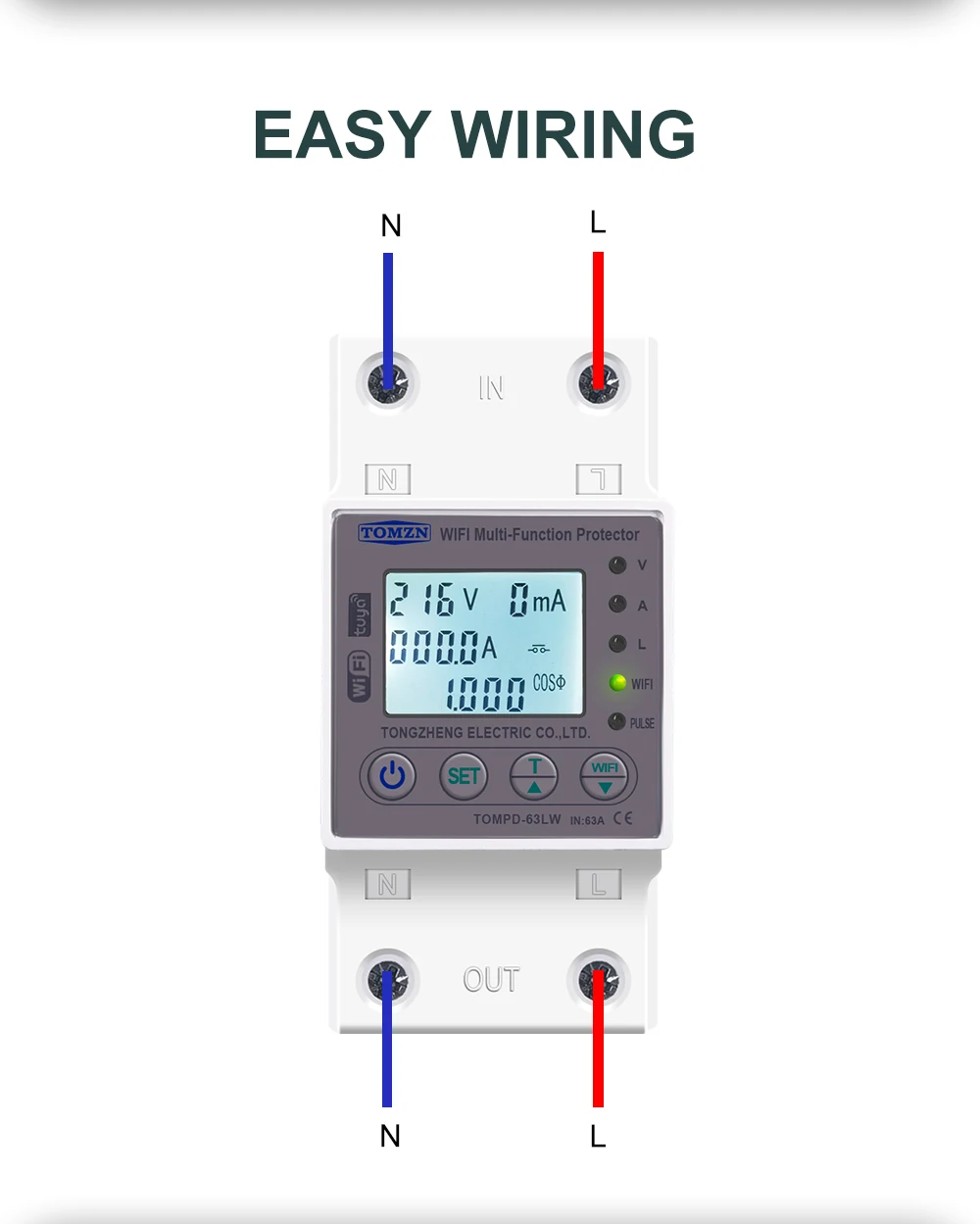 Смарт измервателен уред 63A 230 V с WIFI, 50Hz/60Hz, МОНОФАЗЕН, с ...