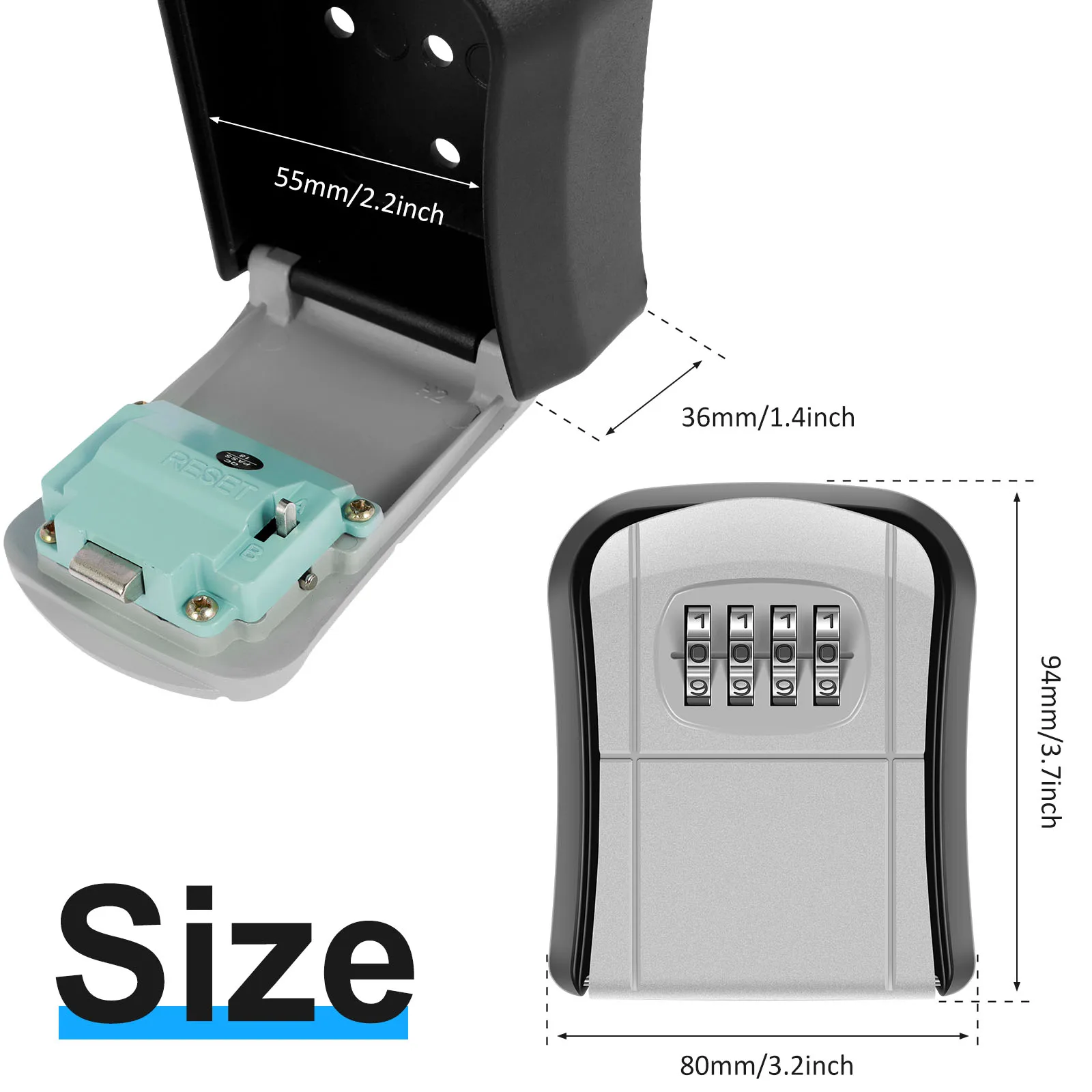 2-Pack Aluminum Key Lock Boxes - Wall Mounted Outdoor Security Case For Spare Keys