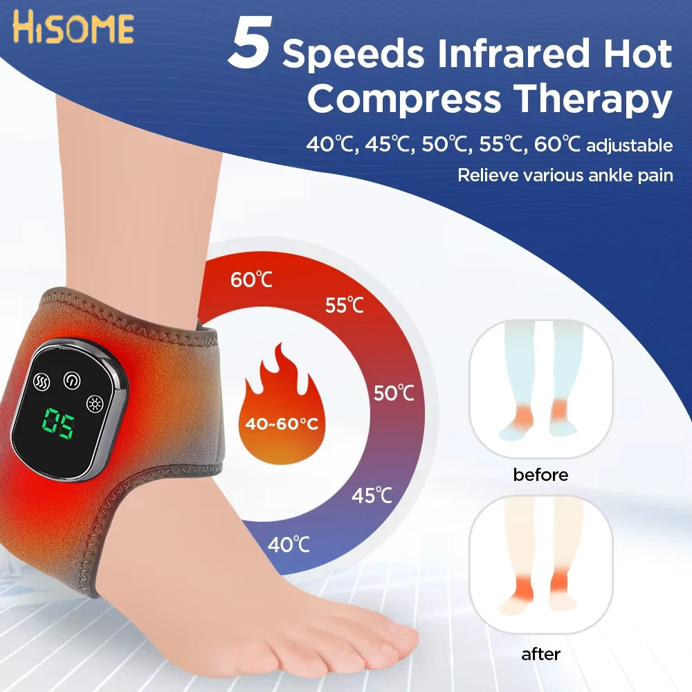 Electric Ankle Massager Hot Compress Therapy Vibration Infrared Foot Massager Support Muscle Fatigue For Joint Sprain Pain Relie
