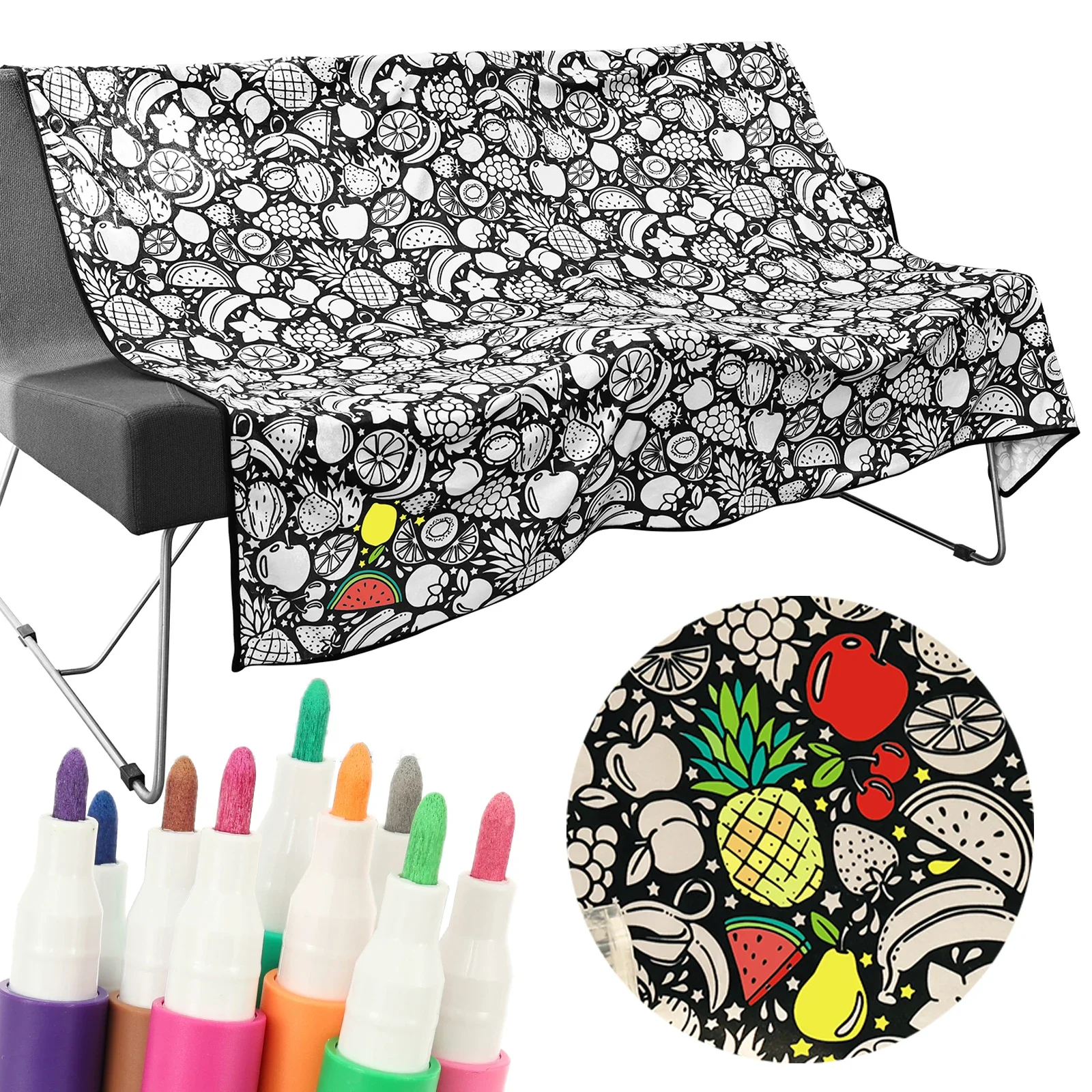 DIY Coloring Blanket with 24 Colored Markers Creative Personalization pattern blanket Stress Relief Unique Paint art Decor Gift