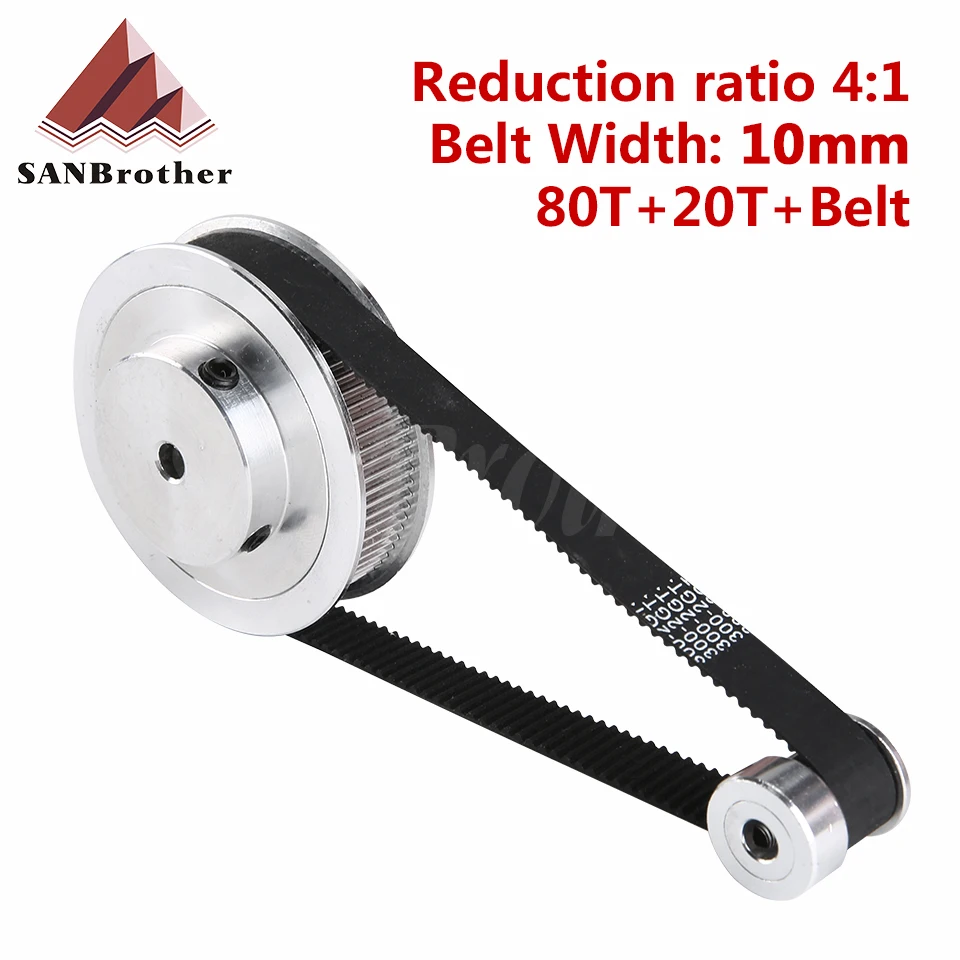 

GT2 Timing Belt Pulley 80teeth 20teeth 5mm/8mm/10mm/12mm Reduction 4:1/1:4 belt width 10mm 20T:80T for 3D printer accessories