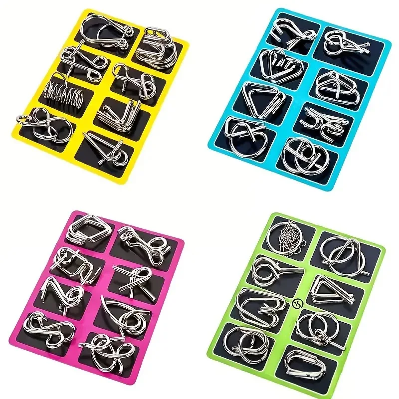 Jeu de Puzzle de fête à déverrouillage en métal, mise au point sur l'entraînement à la Concentration, exercices de défi pour taquiner le cerveau, compétence de réflexion, 8 pièces/ensemble 6