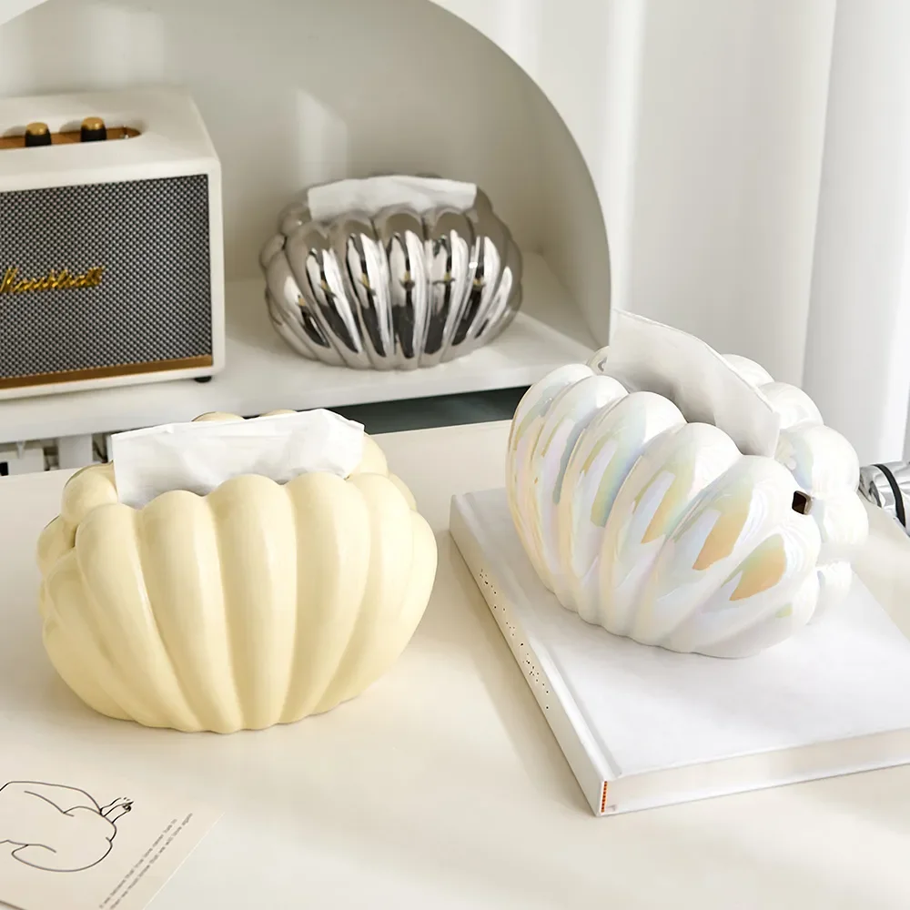 Lovely Luxury Shell-shaped Tissue Box Modern Table Napkin Holder Nordic Home Decor Desktop Storage Ceramic Crafts Accessories 5