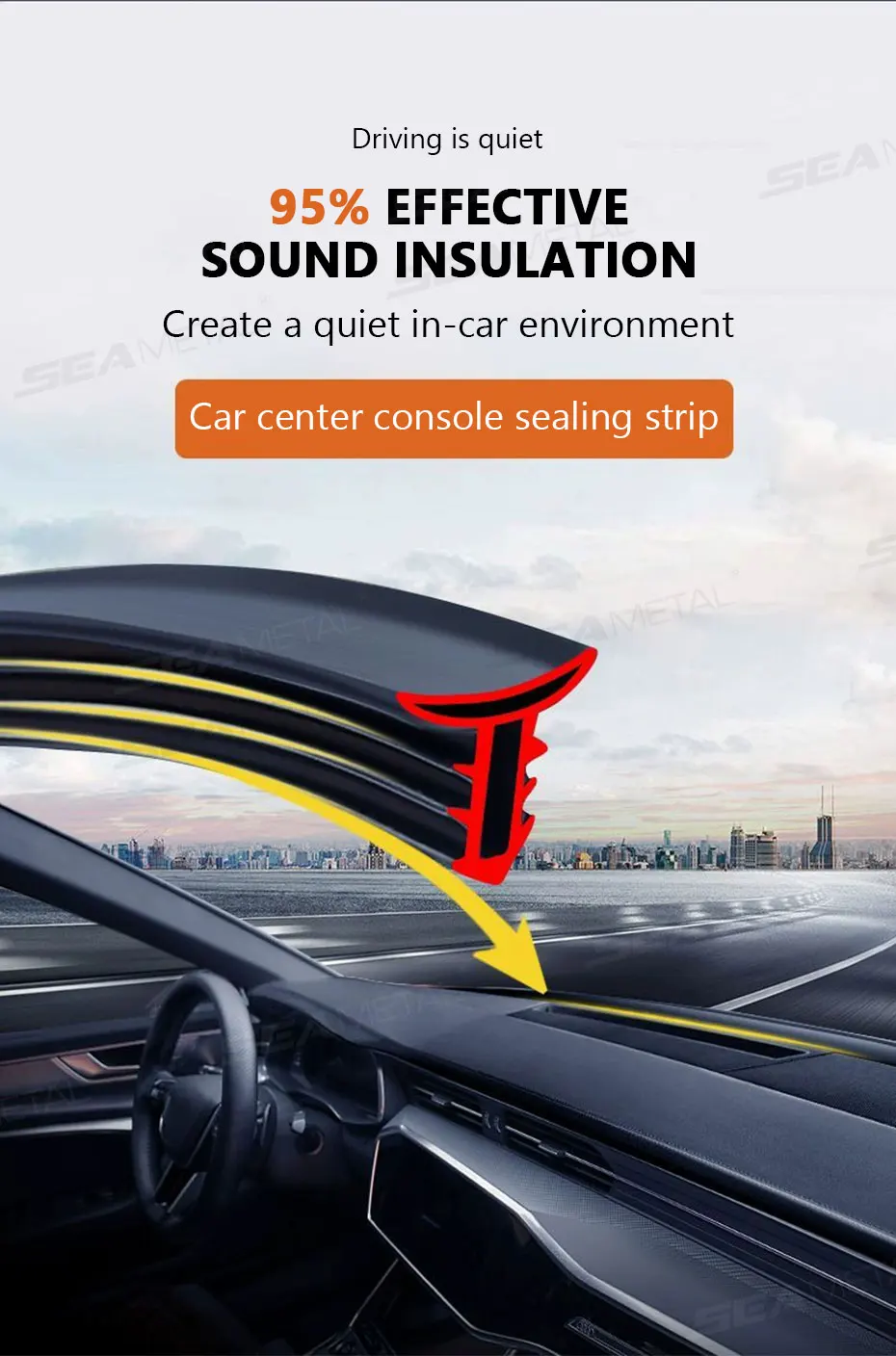SEAMETAL 160 cm Auto-Armaturenbrett-Dichtungsstreifen, Upgrade, doppelseitiger Autoaufkleber, Gummidichtungen, bessere Schalldämmung für Autozubehör – Detail 1