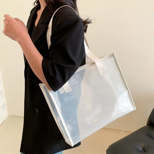 Large Capcity Casual Tote Handbag Waterproof Pvc Transparent Clear Shoulder  Bag For Women Big Travel Beach Bag Pu Messenger Bag - Shoulder Bags -  AliExpress
