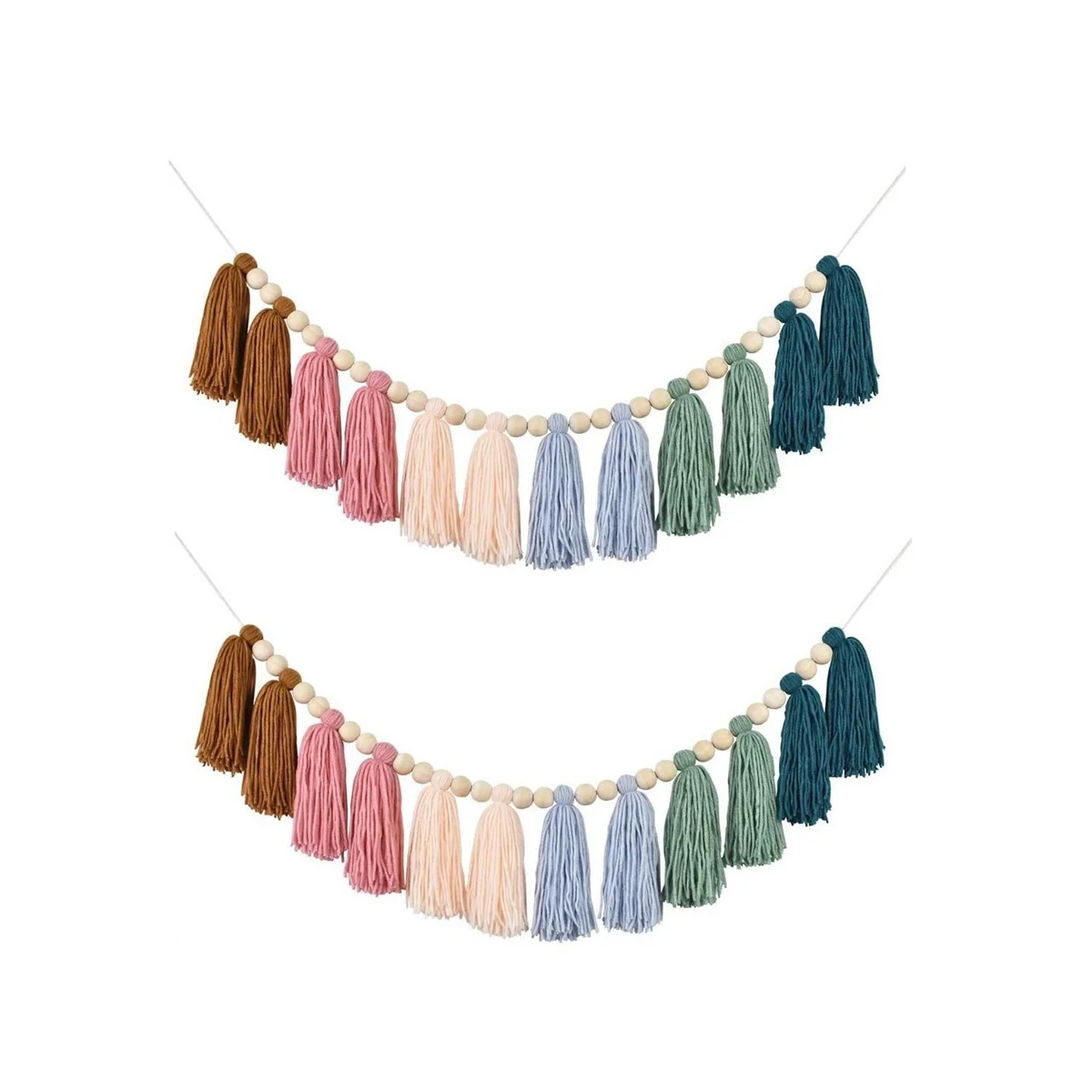 

2PCS Rainbow Boho Garland with Wood Beads Colorful Wall Hanging Garland Party Baby Shower Decor
