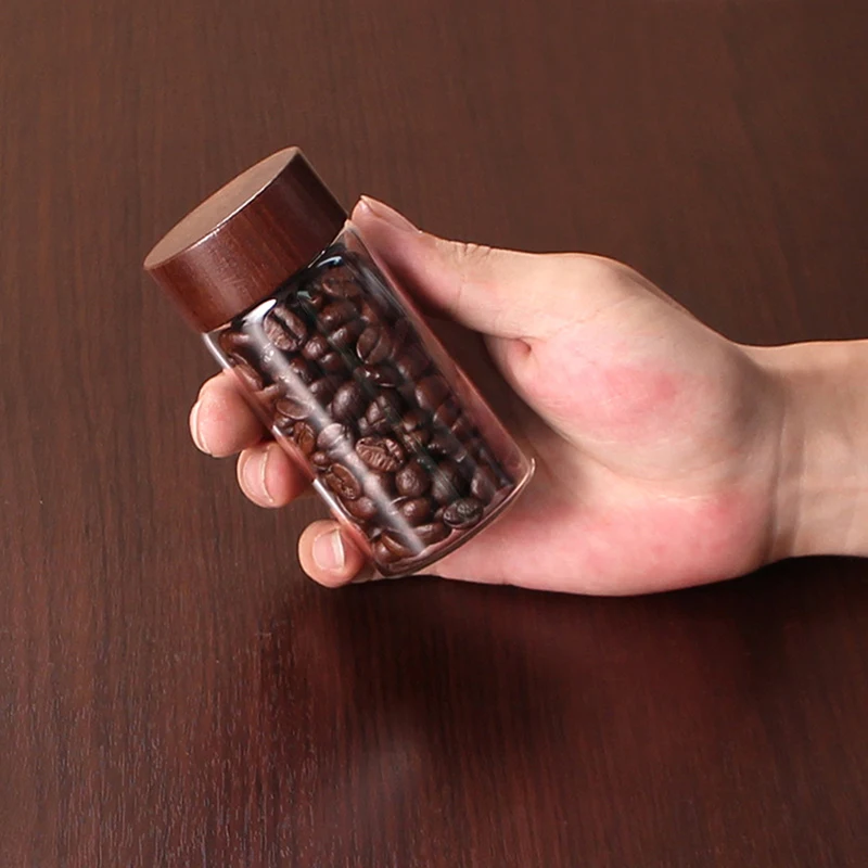 1Pcs 15/20/30ML Coffee Bean Glass Tube With Wood Tool Bottled Tubes Grain Storage Wooden Sealed Airtight Canisters 2
