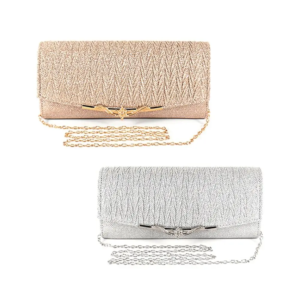 Champagne Silver KTV Princess Bag Exquisite Magnetic Buckle Long Chain Women's Bag Fold Shoulder Bag Dinner Banquet