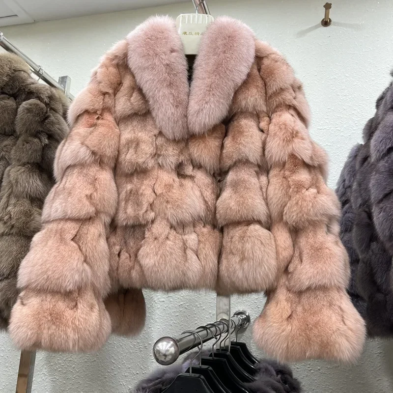 Fur Coat Short Winter Ladies Fox Fur Collar Women Real Fur Jacket Knitted Thick Warm Women's Clothing Sexy Club Outerwear Warm