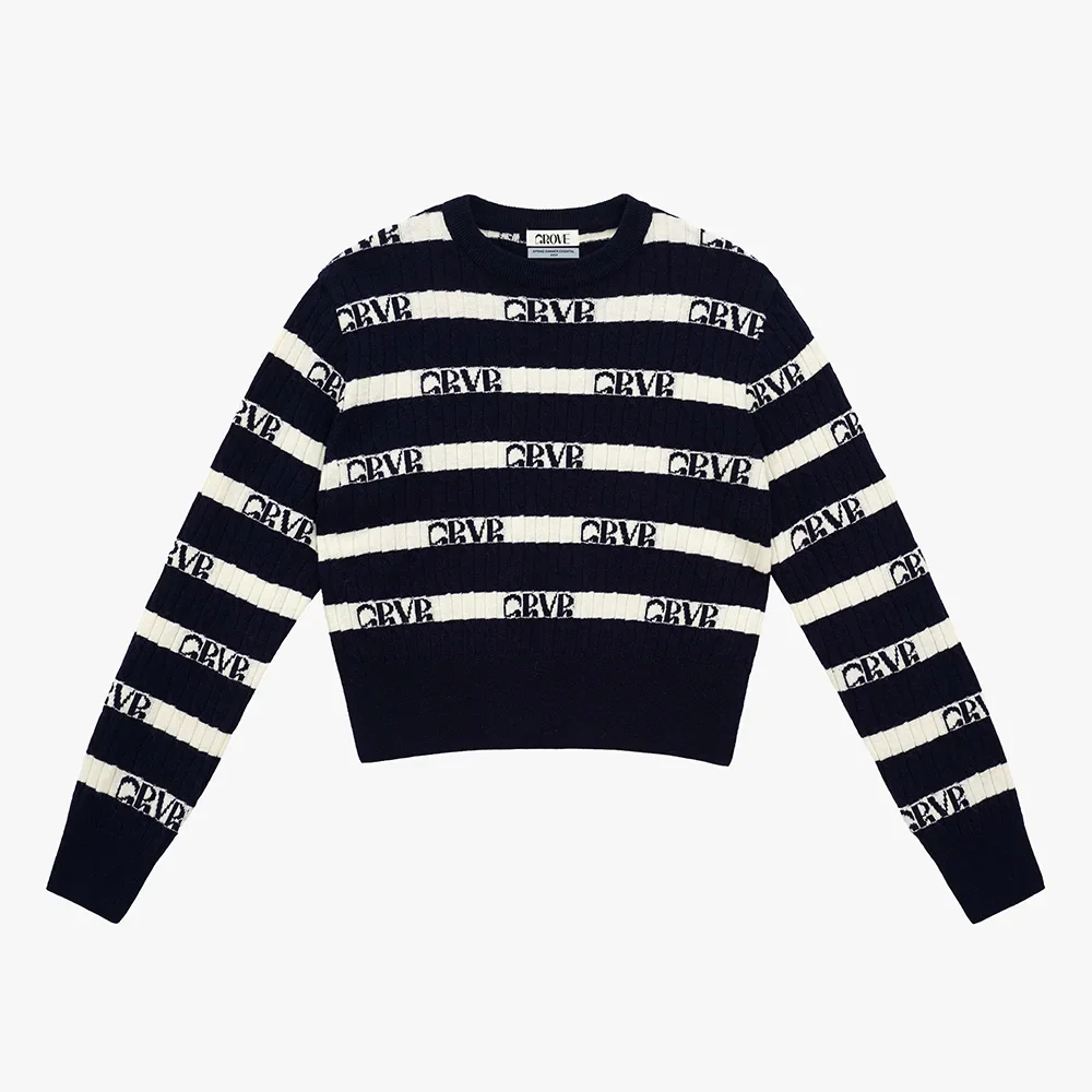 

Golf 2023 New Autumn Winter Stripe Contrast Fried Dough Twists Round Neck Knit Top Sweater