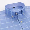 100% Cotton Breathable Men Oxford Short Sleeve Summer Plaid Shirts Striped Male Clothes Business Regular Fit Oversized 3