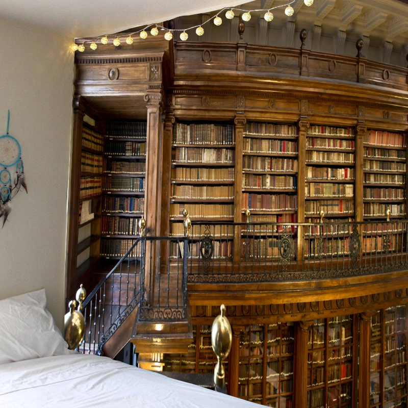 Papier peint panoramique trompe l'œil bibliothèque Tapisserie