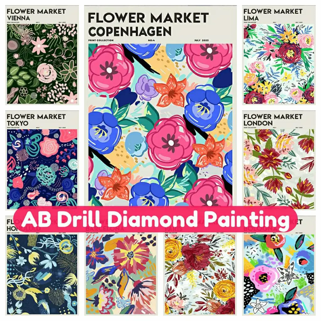 

DIY art accessories 5D AB Diamond Painting kit Mosaic Abstract Colorful Flower Diamond Embroidery Cross Stitch Full Drill