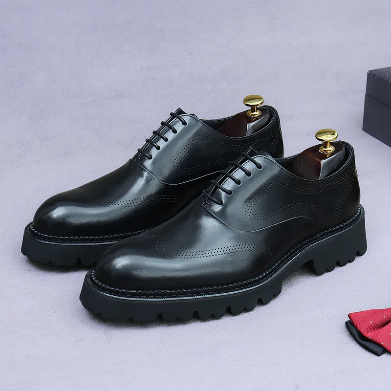 New Men's Casual Shoes British Top Layer Cowhide Business Formal Thick Sole Increased Leather Derby Shoes Leather Shoes for Men 5