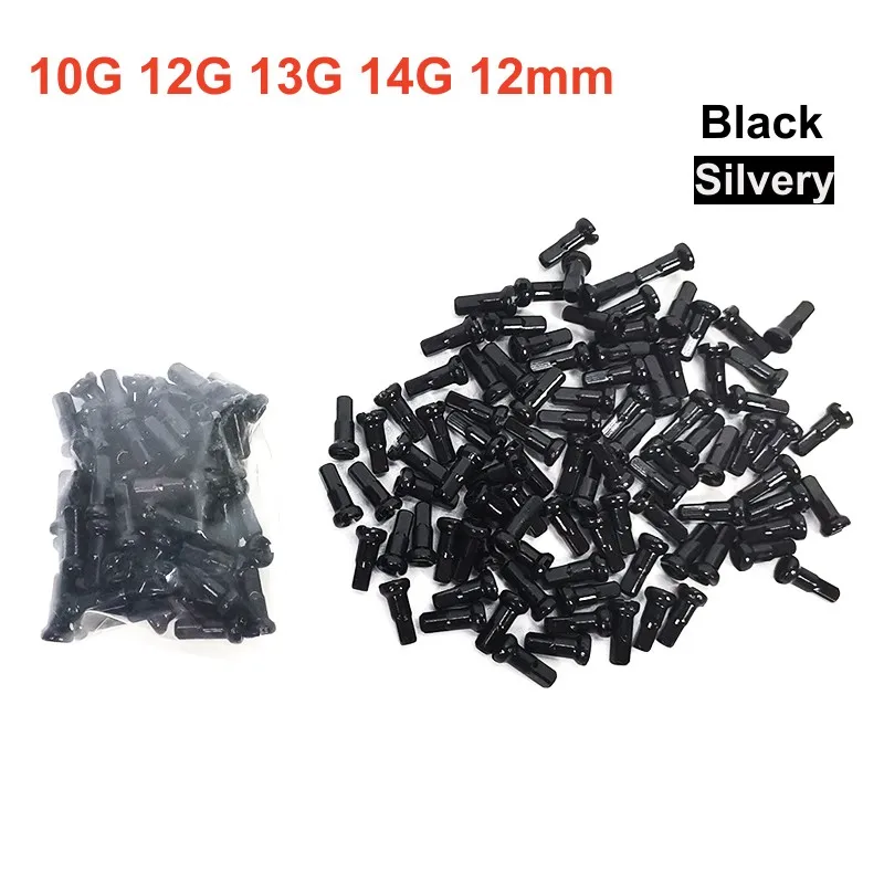 Mountain or Road Bike Spoke Nipples, Galvanize Steel, Black, Silver, 10G, 12G, 13G, 14G, 12mm, 10Pcs