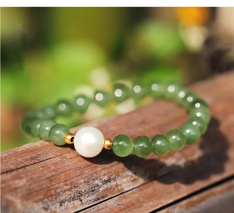 Mode DIY natürliche Hotan Jade 6MM Jaspis Perle Sommer Armband Saiten für Freundinnen und Freundinnen Retro literarisch – Detail 9