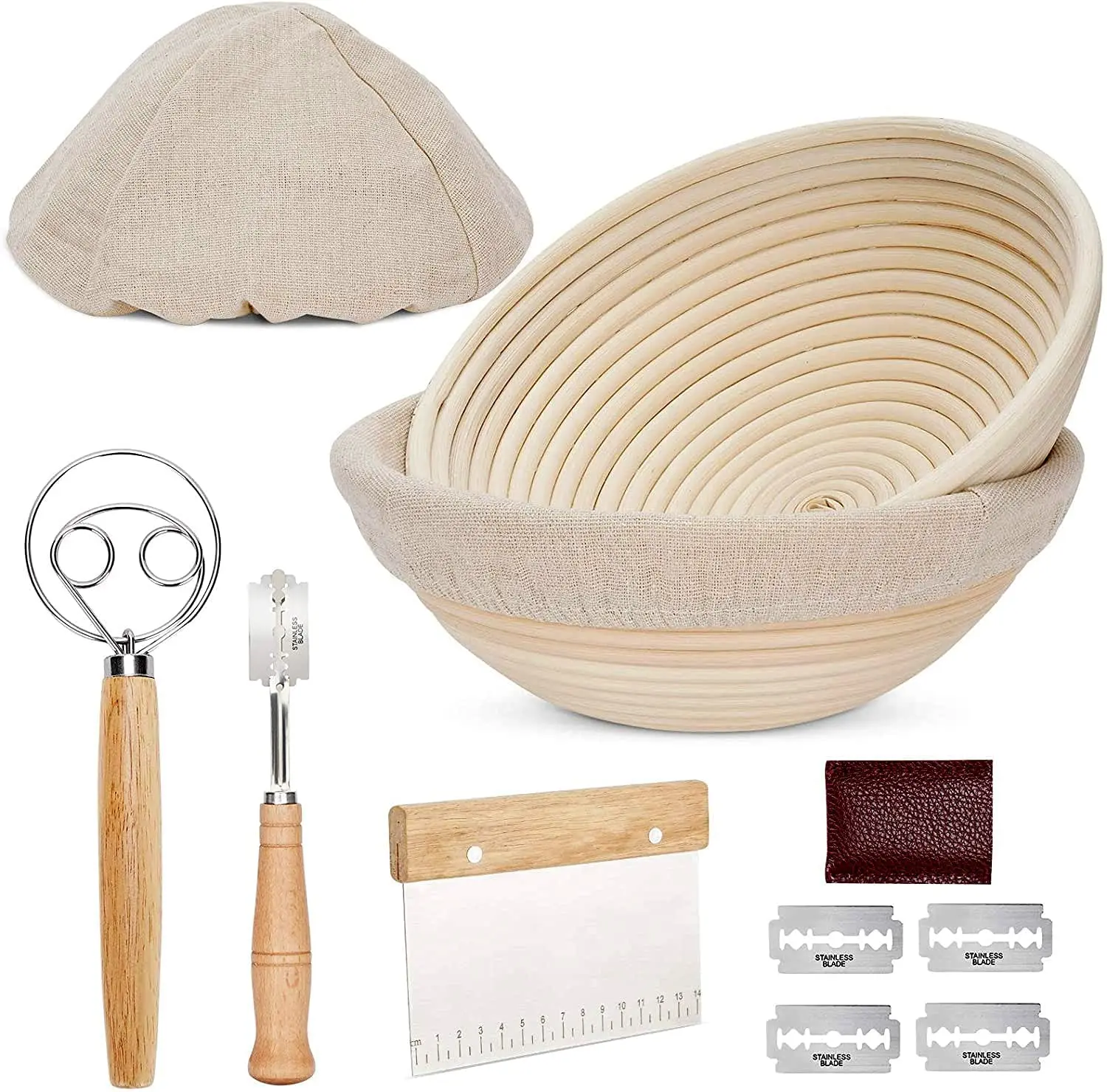 Bread Proofing Basket  Set 10 Inch For Baking With Liner+Lame Premium Bake 
