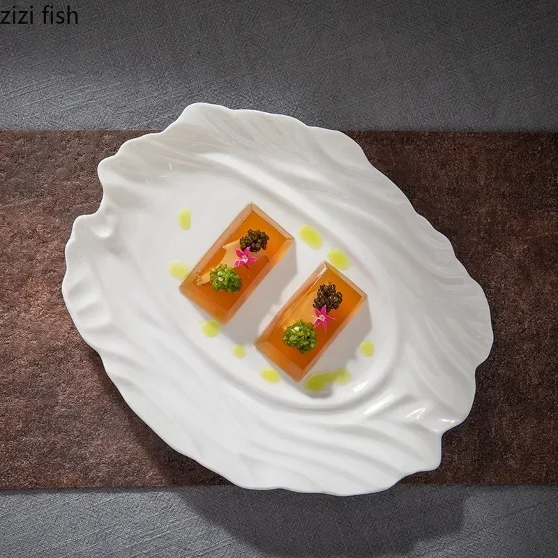 Creative Irregular Texture Dinner Ceramic Plate Restaurant Dessert Specialty Plate Sushi Snack Plates Pure Tableware White