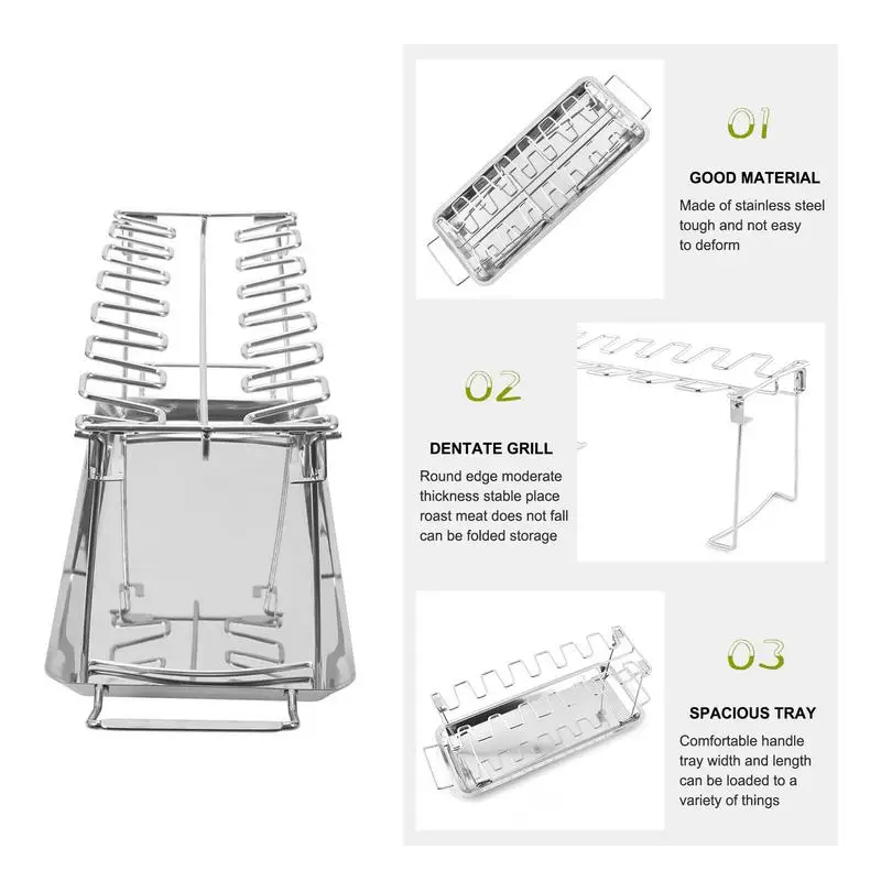 Stainless Steel Chicken Wing Leg Rack Grill Holder Rack with Drip Pan for Bbq Multi-purpose Chicken Leg Oven Grill