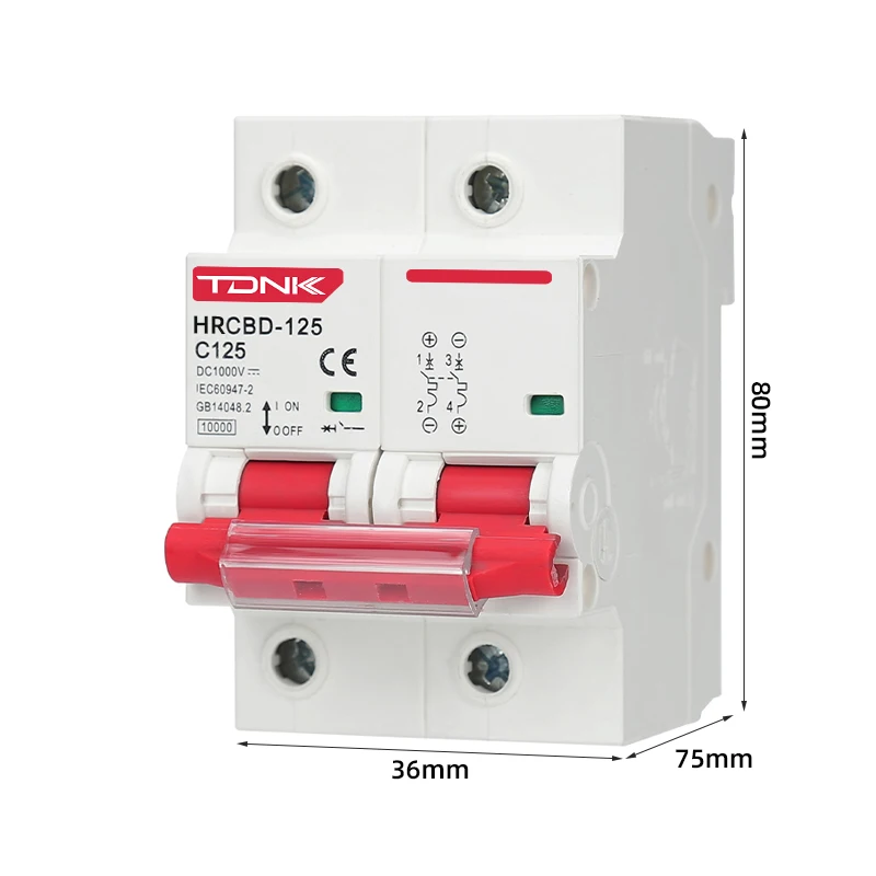 TDNK 2P DC MCB Circuit Breaker 600V 125A 100A 80A for PV System C Curve Battery Main Switch-Electrical Safety Device