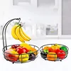 2-Tier Fruit Basket, Metal Fruit Bowl, Bread Baskets, Fruit Holder, Large Fruit Stand Organizer With Banana Hanger, Black 5