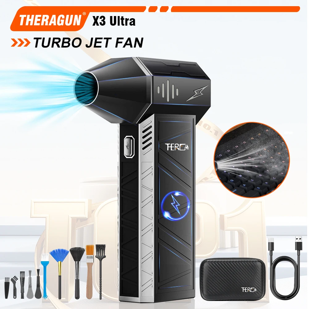 Updated X3Ultra Turbo Jet Fan,Mini Handheld 180000RPM Powerful Compressed air Duster for Car Dryer/PC/Home Cleaning-THERAGUN