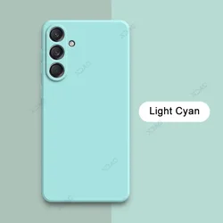 Premium Square Liquid Silicone Phone Case - Ultra-Soft Double Liner Protective Cover for Samsung F55 5G (Light Cyan)